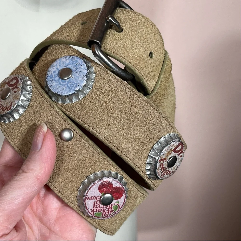 Vintage 1990 Y2K retro Southwestern Concho Soda Pop cap Wide Leather Belt Large - Picture 13 of 17